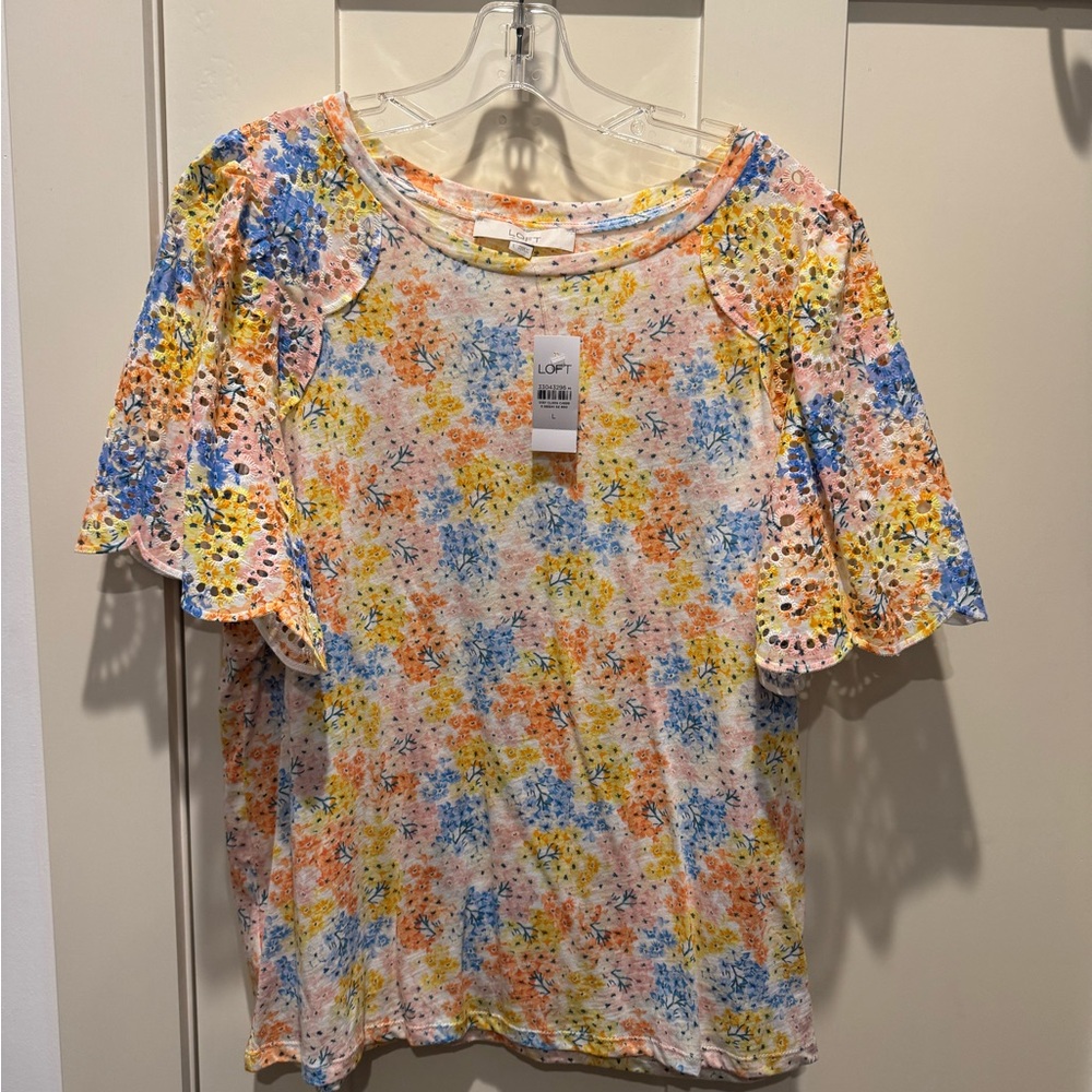 Hydrangea Eyelet Flutter Sleeve Tee